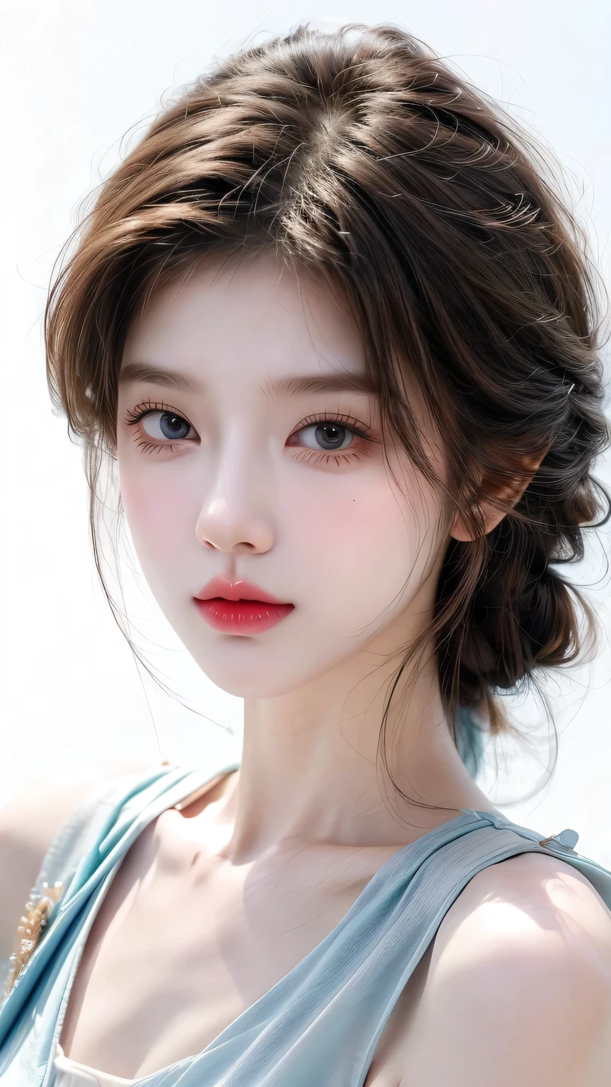 (best quality, masterpiece), 1 Girl, Upper Body, Looking at the audience, frozen, Elsa, White background