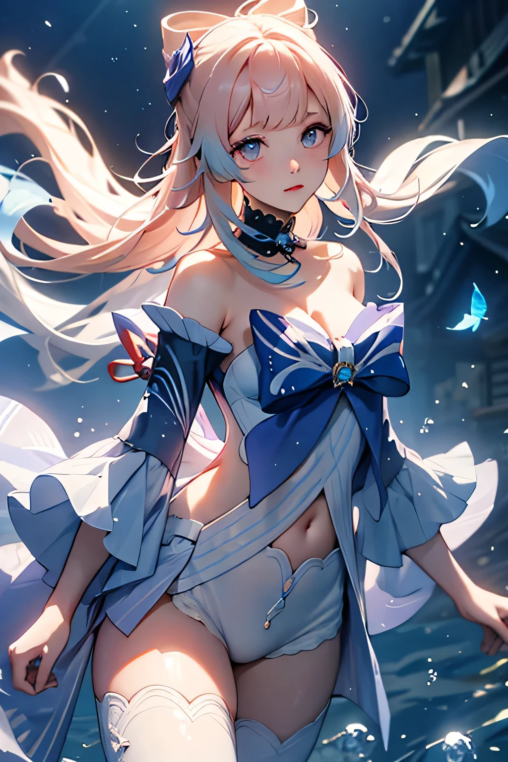 [sangonomiya_kokomi_genshin]:1.5,((masterpiece,highest quality,Highly detailed images,Beautiful images))1.4(kokomi images、Cities with waterways、Beautiful waterways、The wind is blowing、Bright lighting overall、Backlight、A fantastic atmosphere、Thick Fog、Dust flutters)1.3,(Full body image)1.1(Beautiful cleavage)
