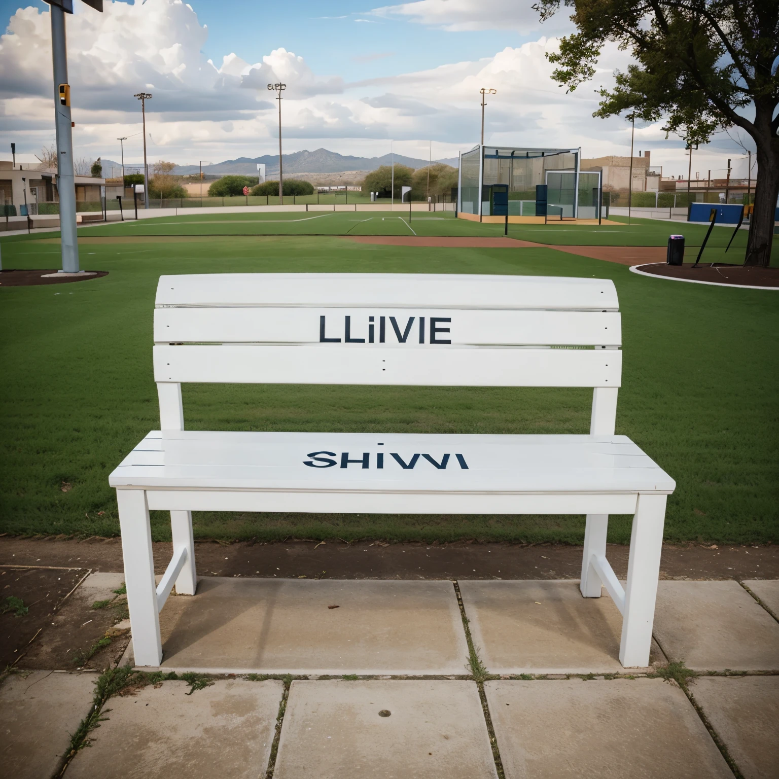 A bench for sports that says the name “liv” on it