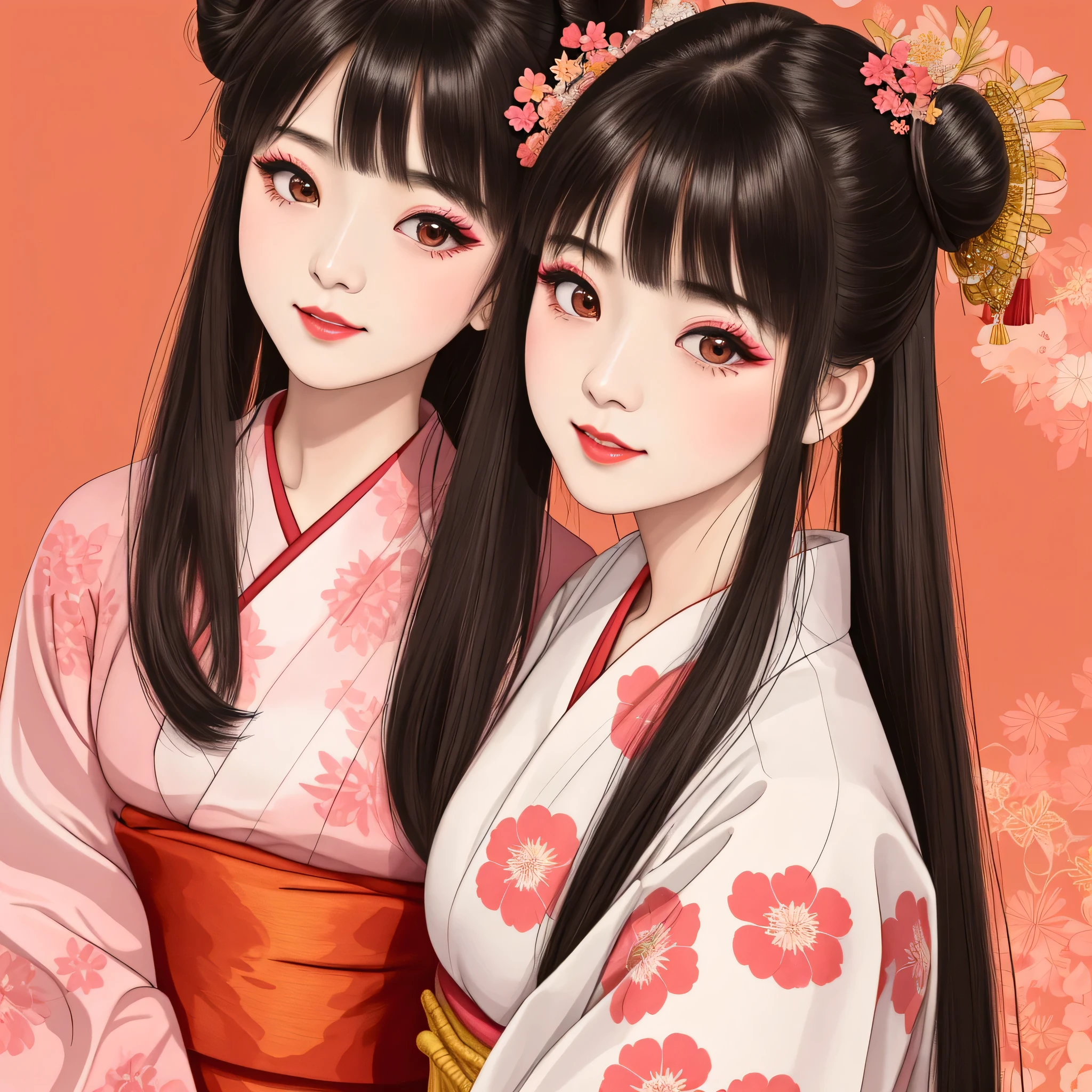Each has a different expression2People and sisters、(2 girls)、⦅Dancing traditional arts with grace)、((Big Breasts、Small Face、Not exposed))、highest quality、masterpiece、(Black Hair、Bun Hair)、Brown Eyes、⦅Wide angle、Angle from above the waist and diagonally below、Pause on the magazine cover、Their gazes are different, gazing into the distance⦆、(8K High Quality、masterpiece、High resolution、Realistic and beautiful light and shadow、(highest quality)、(High Resolution)、(Very delicate and beautiful)、(Beautiful 8k face)、(With a smile、Beautiful eyes)、(Clear skin)、(Soft hair)、(8Head to Body)、(A Japanese style yukata kimono with red, pink and orange floral patterns on a white background, interspersed with gold powder、Five beautiful Japanese girls wearing yukata)、((Tanabata decoration background))、((Small Face))、(arms up)、Thin and small nose、(Red lipstick)、(Make your cheeks red)、(Glossy skin)、((Ink painting style))、Very thin eyebrows、Overall ultra-high image quality、(She is wearing maiko-style makeup.)、Whitening、Long and beautiful eyelashes、Glowing Skin、(Red cheeks),Straight nose、masterpiece、highest quality、whole body、 Eyebrows visible through hair、Bun Hair、Grin、Gal、Gal、Viewer's Eyes、Plaid、Stylish、woman、fine、Pause、
Waiting to start