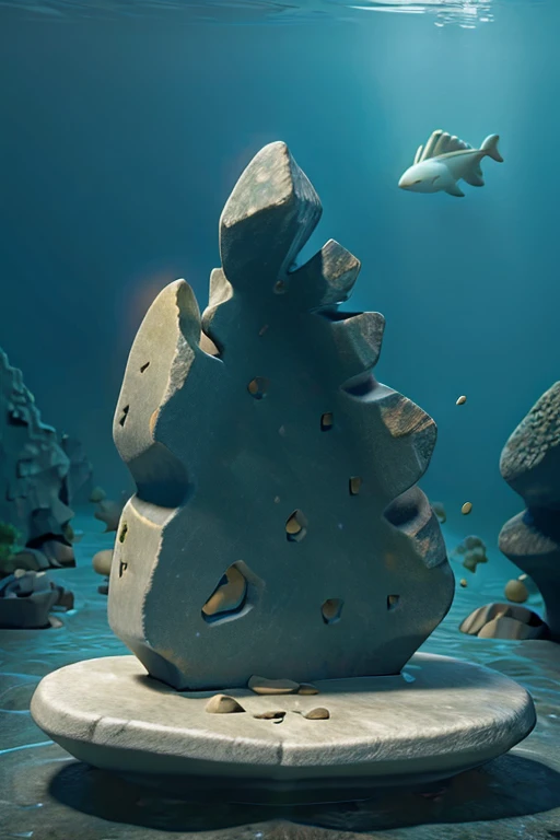 (((hidden shaped stone)) at the bottom of the sea