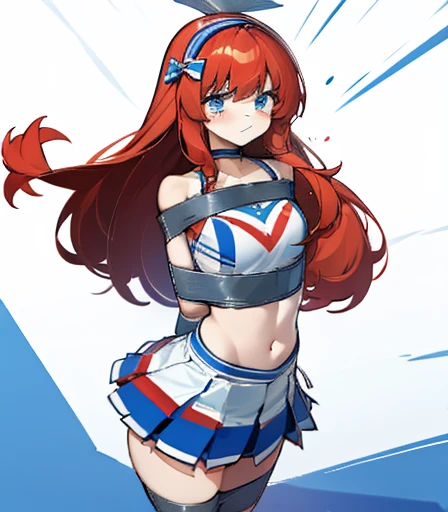 1girl, , tape bondage, cheerleader, flat chest, long hair,