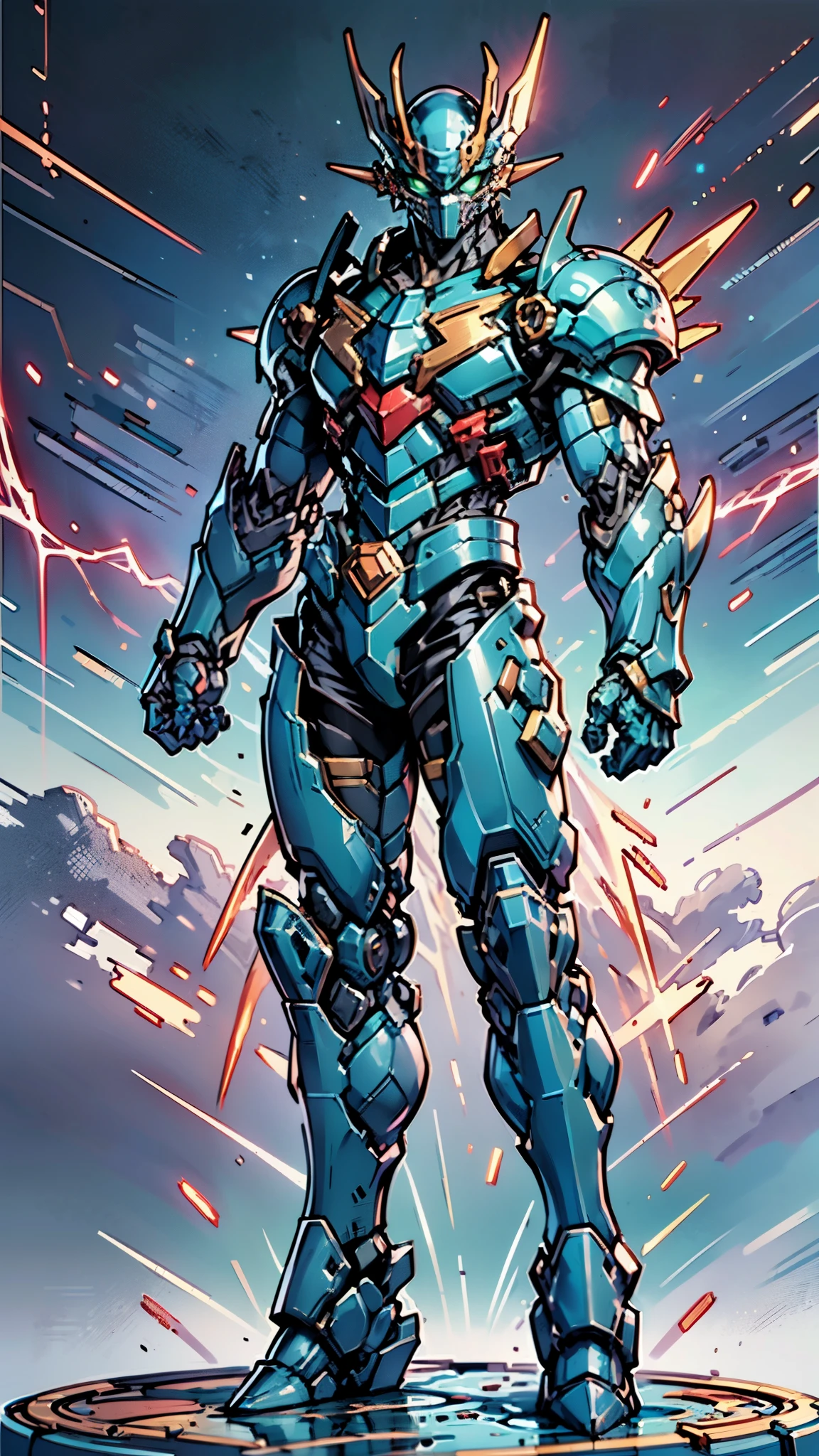 A man wearing a full-face helmet, a fantasy-style biotech armored combat suit, green eyes, (a composite layered chest armor), fully enclosed shoulder guards, matching arm and leg guards, the belt is adorned with Z mark, (the color scheme is primarily white with red and blue accents), the design balances heavy with agility, a high-tech bio-mecha armor, (Armor Concept Inspired by Mazinger Z, stand on the top of a skyscraper in a futuristic sci-fi city), this character embodies a finely crafted fantasy-surreal style armored hero in anime style, exquisite and mature manga art style, (battle damage, element, plasma, energy, the armor glows), ((male:1.5)), metallic, real texture material, dramatic, high definition, best quality, highres, ultra-detailed, ultra-fine painting, extremely delicate, professional, perfect body proportions, golden ratio, anatomically correct, symmetrical face, extremely detailed eyes and face, high quality eyes, creativity, RAW photo, UHD, 32k, Natural light, cinematic lighting, masterpiece-anatomy-perfect, masterpiece:1.5