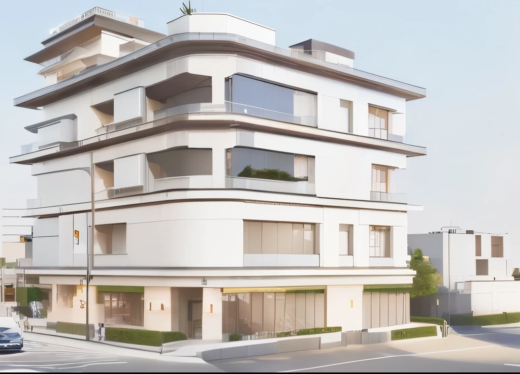 rendering of' A large building with lots of windows and trees at the top, The apartment is modern and lush as a showplace, average vision, rendering of' architecture, Architectural rendering, Architectural rendering, office building, Spell rendering, Sharp HQ rendering, QG illustration in sharp focus, facing the building, Elevation view, Front view, Detailed rendering, output l ' Checkmate, xây dựng thực tế