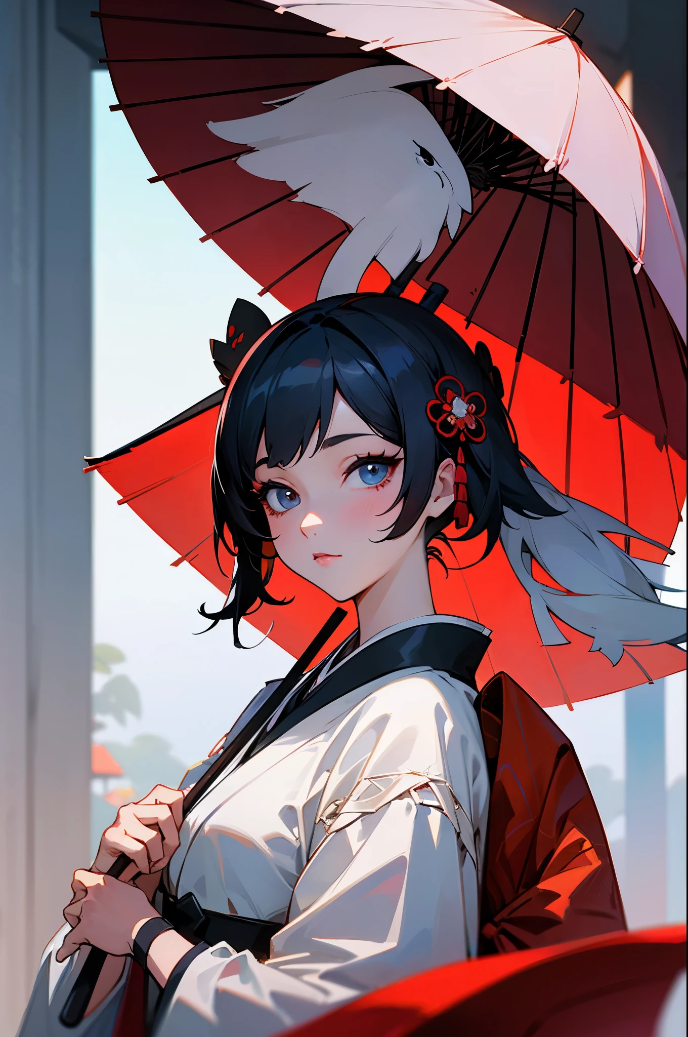 anime girl with a red umbrella and a white dress, guweiz, guweiz on artstation pixiv, guweiz on pixiv artstation, artwork in the style of guweiz, japanese goddess, guweiz masterpiece, onmyoji, trending on cgstation, onmyoji detailed art, beautiful alluring anime woman