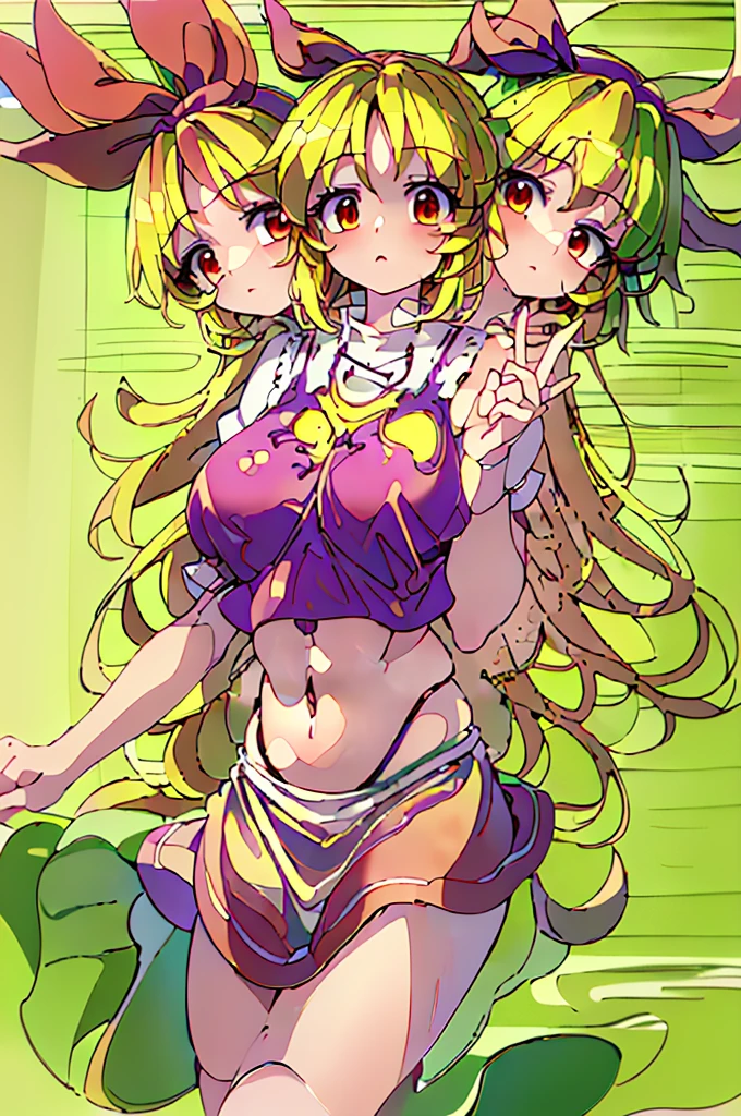 (masterpiece, best quality), best quality, (ultra-detailed), (3heads:1.5), 1girl, (patchouli knowledge:1.3), masterpiece, best quality, (high quality), (high resolution), (best quality:1.5, highres, UHD), highres, absurdo, ultra detail, ultra quality, ultra resolution, purple top, crop top, ((stomach)), midriff, ((groin)), vertical striped skirt, normal ears, shackles, purple hair, (same hair color), very long hair, wavy hair, sidelocks, green eyes, parted lips, smiling, soft smile, sweat, cute, toned belly, hand on own chest, eyelashes, (25 year old woman:1.3), (masterpiece:1.5), (best quality:1.5), (beautiful detailed, extremely detailed CG, extremely delicate and beautiful, depth of field, (finely detailed face), (perfect details:1.2), (mature female:1.3), wide pelvis, slender, large veiny breast, 16k resolution, high quality, high definition, extremely detailed, masterpiece, purple hair, long hair, alluring presence, braid, short skirt, close up, very big tits, huge breasts, young, crescent hat ornament, crescent, hair bow, bow, open belly, nsfw, girl with three heads, three headed girl,
