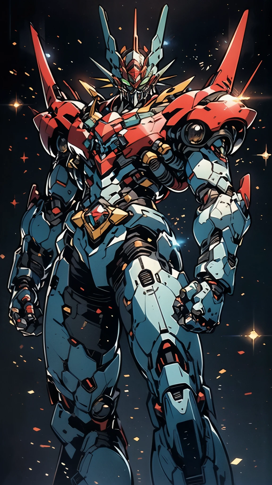 A man wearing a full-face helmet, a fantasy-style biotech armored combat suit, green eyes, (a composite layered chest armor), fully enclosed shoulder guards, matching arm and leg guards, the belt is adorned with Z mark, (the color scheme is primarily white with red and blue accents), the design balances heavy with agility, a high-tech bio-mecha armor, (Armor Concept Inspired by Mazinger Z, stand on the top of a skyscraper in a futuristic sci-fi city), this character embodies a finely crafted fantasy-surreal style armored hero in anime style, exquisite and mature manga art style, (battle damage, element, plasma, energy, the armor glows), ((male:1.5)), metallic, real texture material, dramatic, high definition, best quality, highres, ultra-detailed, ultra-fine painting, extremely delicate, professional, perfect body proportions, golden ratio, anatomically correct, symmetrical face, extremely detailed eyes and face, high quality eyes, creativity, RAW photo, UHD, 32k, Natural light, cinematic lighting, masterpiece-anatomy-perfect, masterpiece:1.5