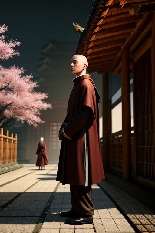 male、Monk 、Shaved head、Skinhead、Old Japan、temple, Complex, elegant, Digital Painting, trending at artstationh, Concept Art, Sharp focus, Dark brown clothing、Awareness-raising:Gaston Busier and the birth of art, 4K.