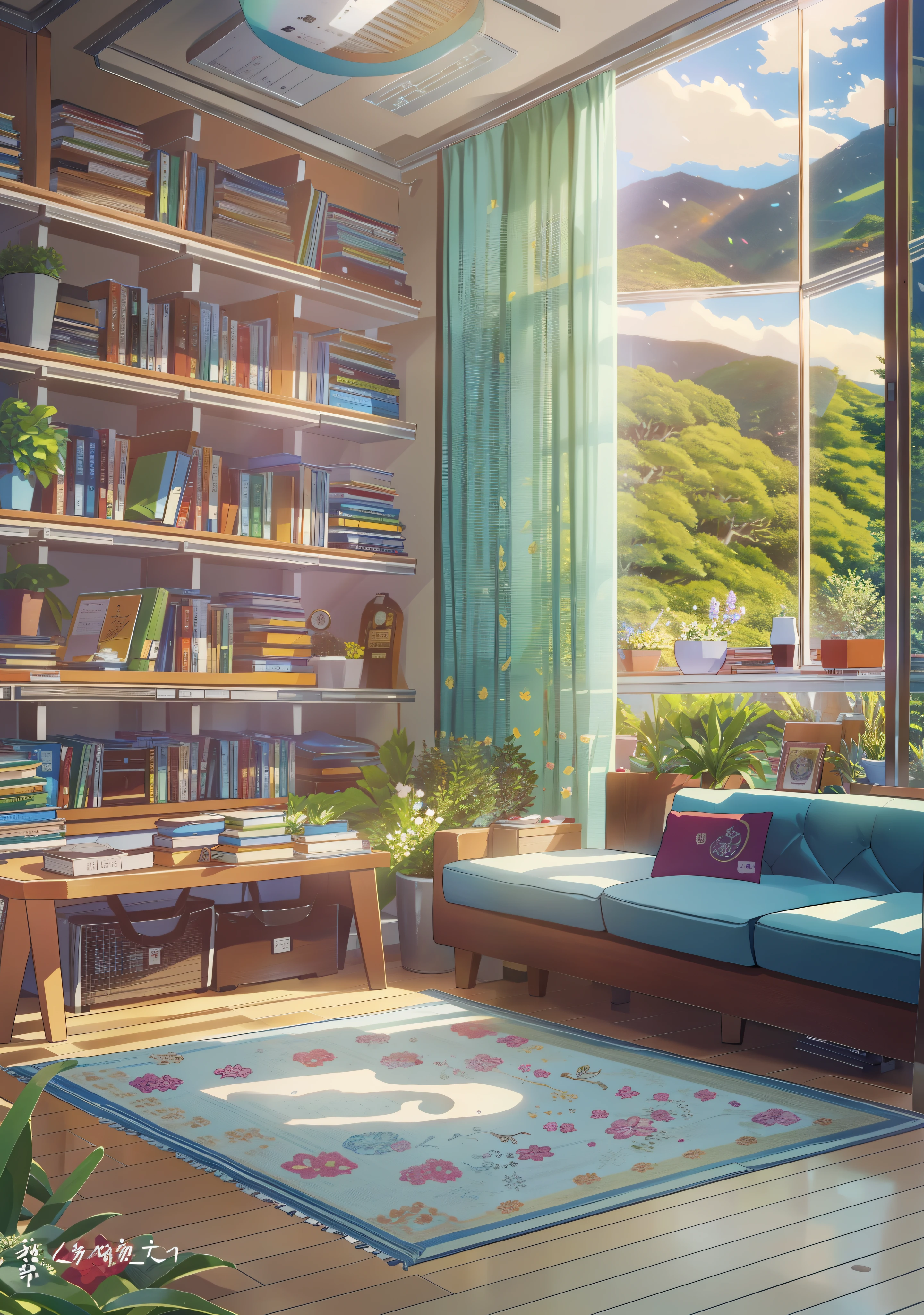 (masterpiece:1.2),best quality, Modern campus,morning,School,Student Union,Modern classroom,desk,meeting room,classroom,classroom,classroom,Modern meeting room, 100mm lens, 3d blender rendering, No humans, landscape, summer, Sky, cloud, ,table,Bookshelf with many books,masterpiece, best quality, Ultra Detailed,HD, HDR, 8k,masterpiece, The bookshelves are full of books, modern furniture, Flower pot with branches, bottle, Glasses, cup, plate, crystal, Bookcases filled with various books, Dishes, emphasize, Exquisite interior, Landscape outside the window, a bridge, Sea, Mountains, Sunset, A city, Neon, morning, floor, A sofa, Pillow, Candlestick, Flowers,