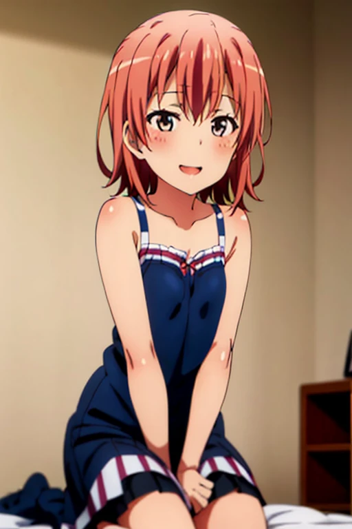 ((highest quality)), ((masterpiece)), (be familiar with), Perfect Face, indoor, Bedroom, Watching the audience,
One woman, Yuigahama Yui,
Open Mouth, Ecstatic expression, blush, smile,
Small breasts, Flat Chest, Young Girl, , , Girl,
Short Hair, Salmon-colored hair, Salmon-colored eyes, Side Pony,
Leg spread,