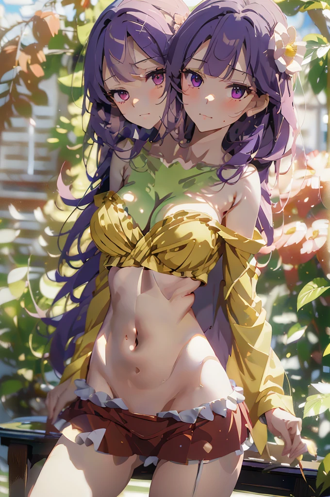 (masterpiece, best quality), best quality, (ultra-detailed), (3heads:1.5), 1girl, (hieda no akyuu:1.3), masterpiece, (high quality), (high resolution), (best quality:1.5, highres, UHD), highres, absurdo, ultra detail, ultra quality, yellow flower-patterned top, with pink and black trim, crop top, ((stomach)), midriff, ((groin)), red skirt, normal ears, , purple hair, very long hair, wavy hair, sidelocks, purple eyes, detailed eyes, parted lips, light pink flower-shaped ornament, sweat, cute, toned belly, hand on own , eyelashes, (24 year old woman:1.3), (masterpiece:1.5), (best quality:1.5), (beautiful detailed), extremely detailed CG, extremely delicate and beautiful, depth of field, (finely detailed face), (perfect details:1.2), (mature female:1.3), wide pelvis, slender, large veiny , 16k resolution, highres, very high quality, very high definition, extremely detailed, masterpiece, purple hair, long hair, alluring presence, braid, short skirt, close up, big , young, light pink flower-shaped ornament, glasses,
