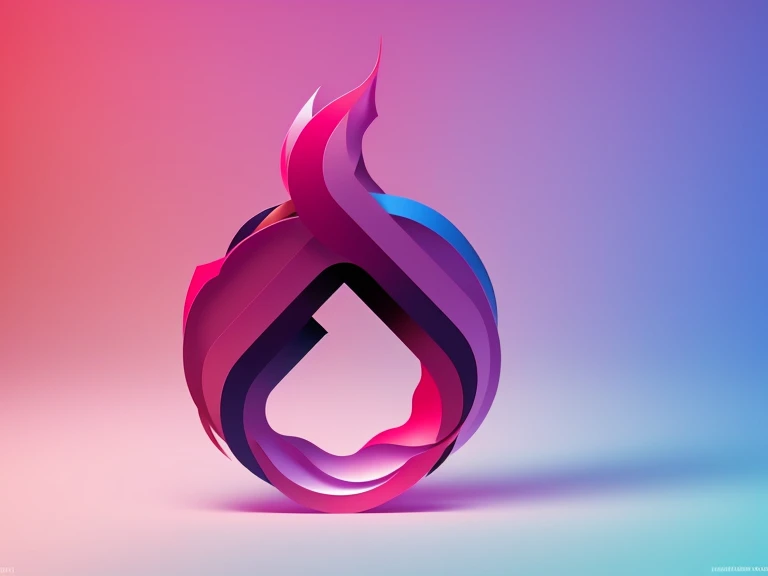 Create a Japanese Nishikigoi in the shape of an 'S' with minimalistic smoky gradient in pink,  light purple, red and blue, illustration, 3D rendering