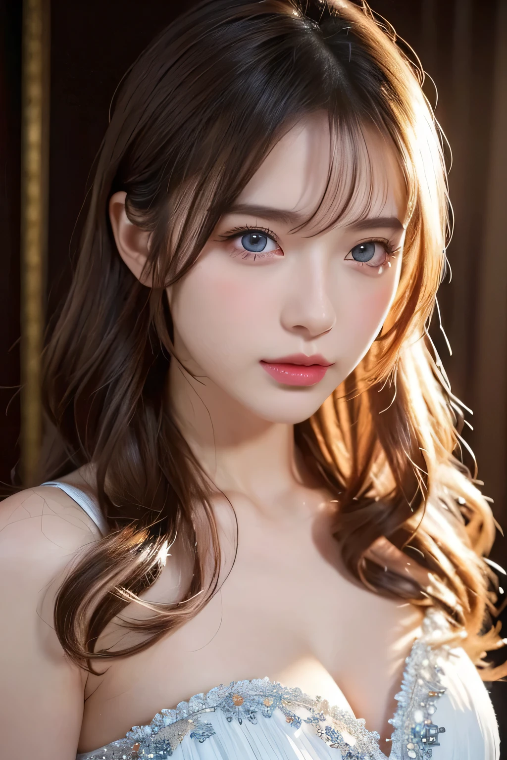 High-quality work,Realistic works,Super premium graphics,8K HD CG works,high quality graphics,High-definition and exquisite CG works,10x pixels,Ultra-fine details:1.1,Advanced technical details:1.1Realistic photo effects,Interior lighting effects:1.5,natural soft light:1.5. Light effect(Virtual light effects:1.8),ultra high resolution,shining dress,sliver long hair,silber hair,transparenthair,high detailed hair(Quality hair details:1.1)Clear eyes,Double eyelids look good,Sharp eye makeup, Create exquisite eyelash makeup, tthin eyebrows, Ultra-detailed eyes,a tall nose, lovely red lips, rosey cheeks, With delicate makeup on her face , pretty face, The face shape is perfectly proportioned,(Advanced facial details:1.1)portlate、Alice in Wonderland、Blue sky、Bright and very beautiful face、Young shiny shiny white shiny skin、Best Looks、Long hair with dazzling highlights、finer hair、beautiful long back hair that is very straight,,,,,,,,,,,,、Super long silky straight hair、Beautiful bangs that shine、Glowing crystal clear big blue eyes、very beautiful nice beautiful girl、White Apron、Black Dress
},,Women's artwork,Dress full body video,Realism,Amazing Cleavage,My eyes are very bright today
