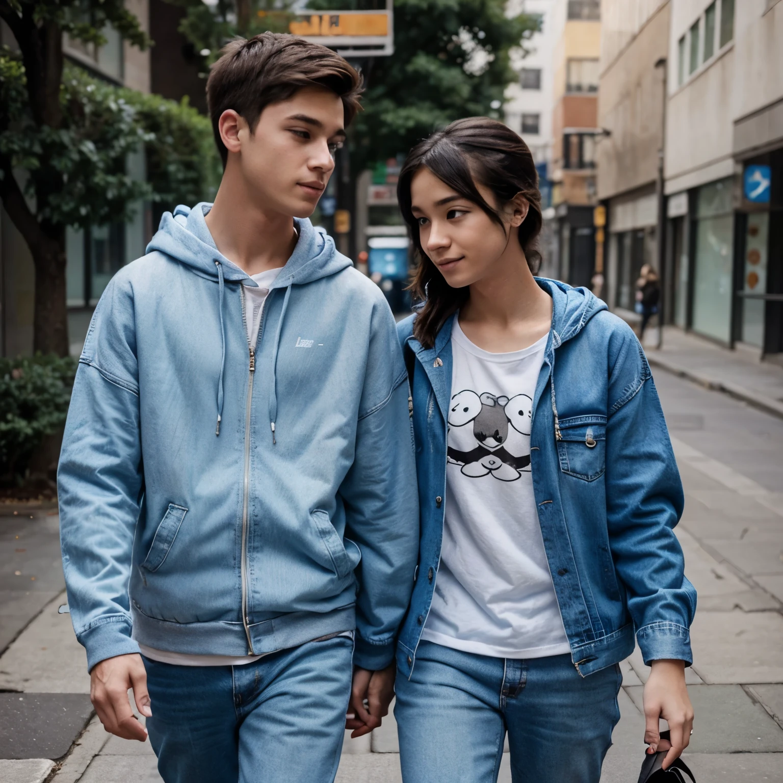 Girls and boy love girls being jacket  blue jacket girls full jeans background Park 8k HD   cute face all details eye details  jacket color change girls hairstyle