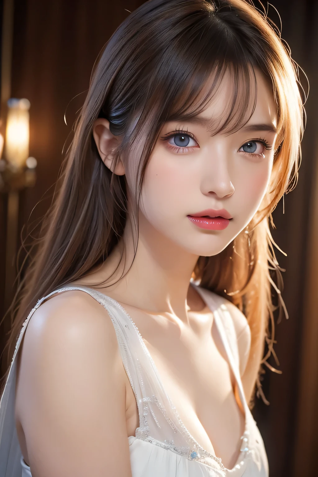 High-quality work,Realistic works,Super premium graphics,8K HD CG works,high quality graphics,High-definition and exquisite CG works,10x pixels,Ultra-fine details:1.1,Advanced technical details:1.1Realistic photo effects,Interior lighting effects:1.5,natural soft light:1.5. Light effect(Virtual light effects:1.8),ultra high resolution,shining dress,sliver long hair,silber hair,transparenthair,high detailed hair(Quality hair details:1.1)Clear eyes,Double eyelids look good,Sharp eye makeup, Create exquisite eyelash makeup, tthin eyebrows, Ultra-detailed eyes,a tall nose, lovely red lips, rosey cheeks, With delicate makeup on her face , pretty face, The face shape is perfectly proportioned,(Advanced facial details:1.1)portlate、Alice in Wonderland、Blue sky、Bright and very beautiful face、Young shiny shiny white shiny skin、Best Looks、Long hair with dazzling highlights、finer hair、beautiful long back hair that is very straight,,,,,,,,,,,,、Super long silky straight hair、Beautiful bangs that shine、Glowing crystal clear big blue eyes、very beautiful nice beautiful girl、White Apron、Black Dress
},,Women's artwork,Dress full body video,Realism,Amazing Cleavage,My eyes are very bright today