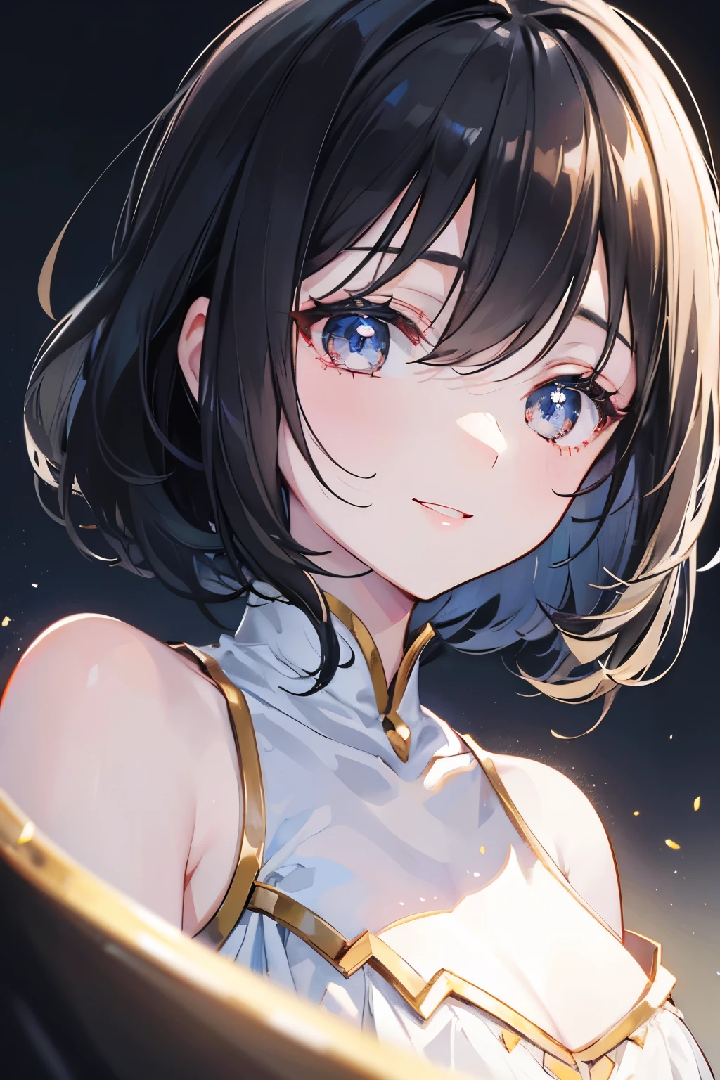 smile, black hair, delicate face, facing the audience, masterpiece, best quality, super fine, best shadow , disney style, best lighting , cinematic light , white skin tone