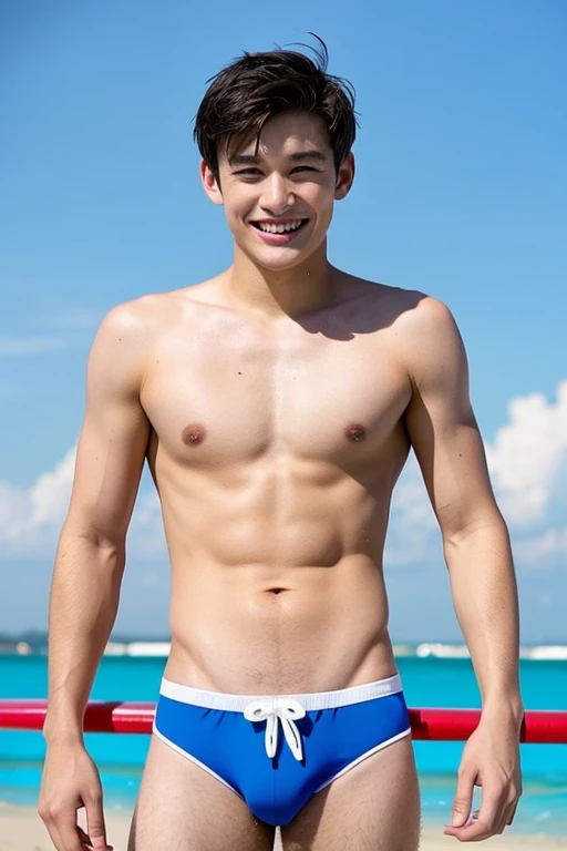 male　Age 22 Lifesaver swimwear smiling