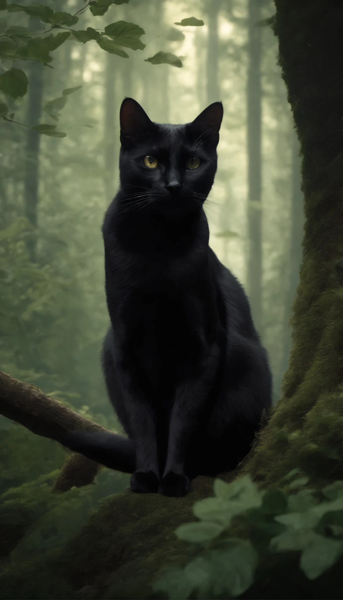 there is a black cat that is sitting in the bushes, cat in the forest, by André Beauneveu, by Ni Tian, beautiful illustration, by Yang J, jen bartel, by Eizan Kikukawa, 🌺 cgsociety, by Zofia Stryjenska, by Ni Duan, by Andrée Ruellan, by Jean Hélion