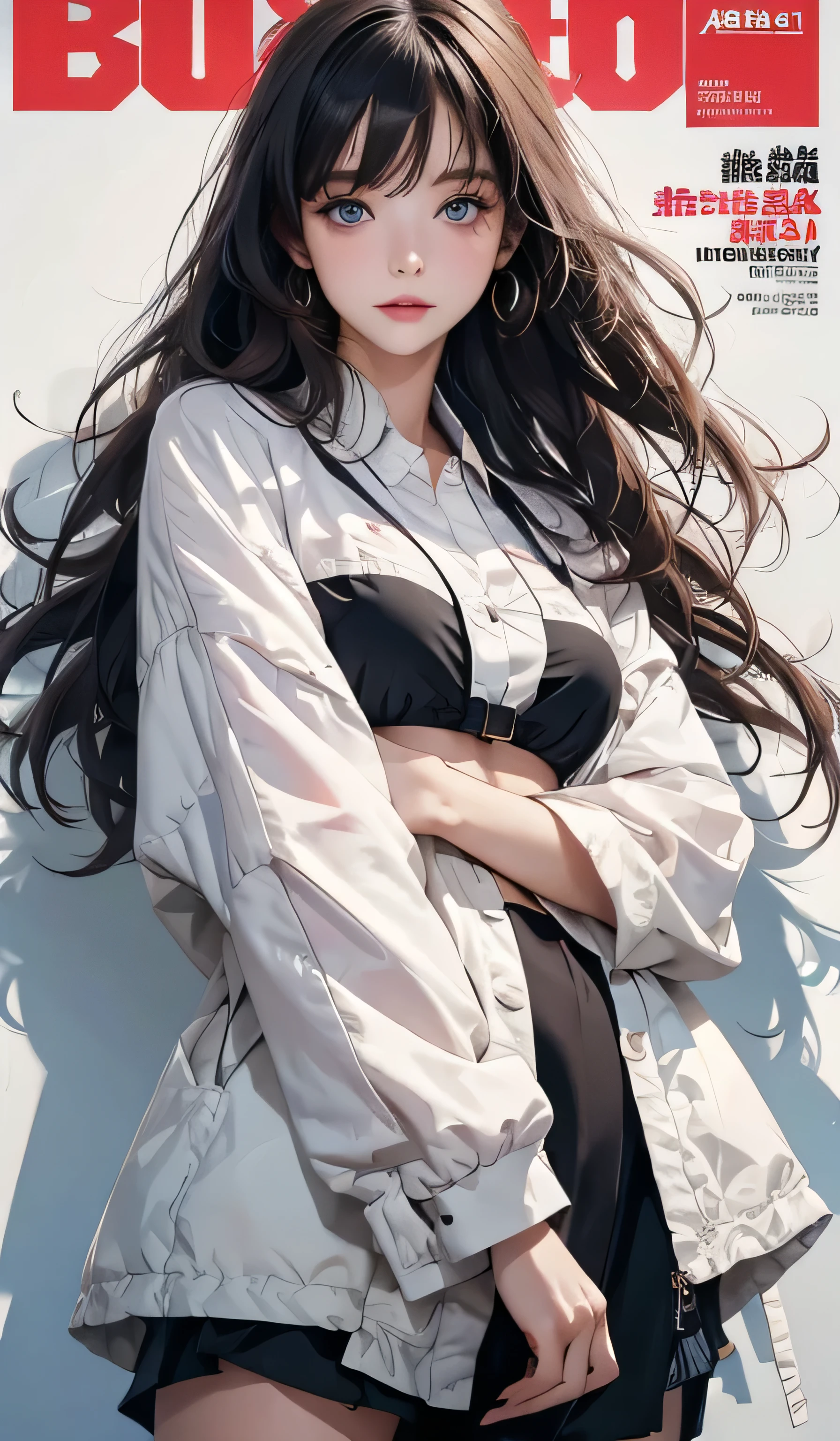 highest quality, Master, High resolution,girl, Super beautiful face, Very beautiful eyes, Very beautiful hair,Magazine Cover,Trendy clothing,Human whole body,Buckshot