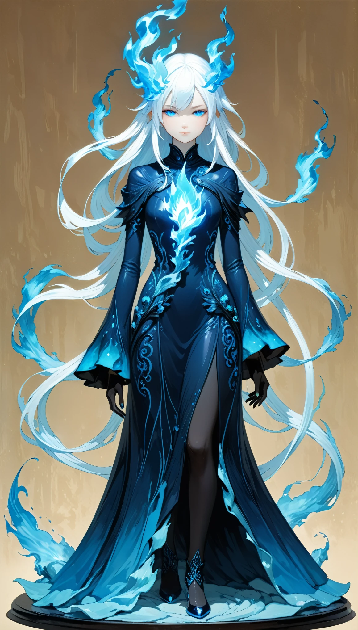 surrealist style,(depicting (((blue fire))) Elemental figurine designed:1.2),character design by Liu Ye,Edwin Austin Abbey,
BREAK
long white hair,white eyes,white clothes,
BREAK
(pose:1.4),(the lines of movement of the wind:1.4),simple background,(elementalized body:1.1),ring lightning,