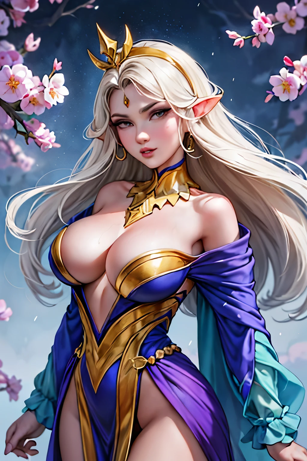 ((high resolution、Maximum quality、super detalhamento、Melhor Foto、pintura em aquarela、contornos grossos、por muito))、linhas fluidas、elvish、1 garota, 28 anos、peles、Comendo、cabelo longo e liso、lindo cabelo prateado、olhos azuieio para cima、Hair blowing in the wind、diadema de luxo、de pele branca、Hanshin visto de frente、standing、lindo vestido rainha verde、Armadura、clavicle、geometric pattern、(floraião down、Ar suave、serious face、Detailed representation of the hand