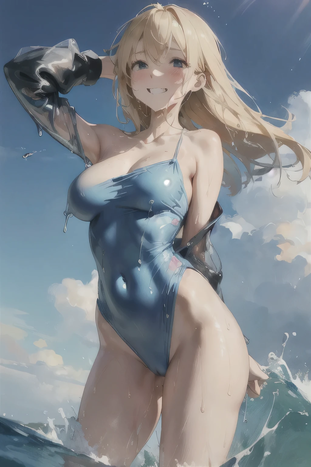 ,Big Breasts,Happy, Sundress, abundant,Gradient, extreme,color, Extreme,detail, Clear light perception, butt, (many, Impressionism, painting), Anime Characters,Fluid between thighs,flowing liquid,Disheveled,Clothing that fits snugly,broken,Chest contour,(((Wet clothing))),Tube Top,(((Ultra-thin clothing))),(Body model),((Flesh outline)),Grinning, blush,Hyperactive expression,Cover the crotch