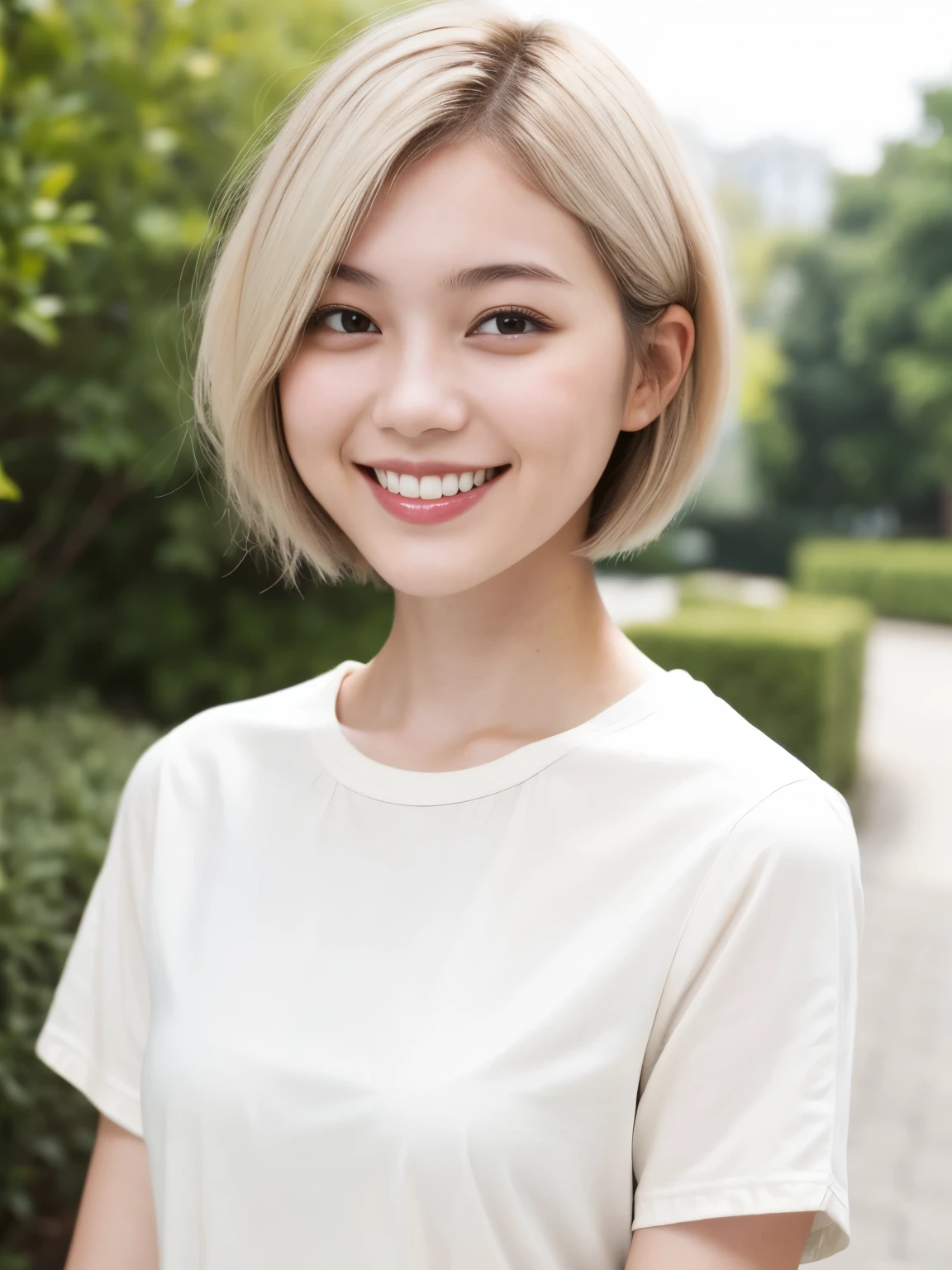 225 Short Hair, 20-year-old woman, A kind smile, (Light-colored short-sleeved clothing)