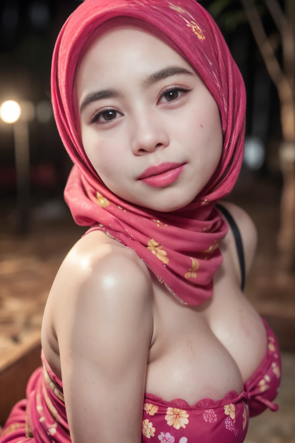 (((Saggy tits))), (((saggy boobs))), (((saggy breasts))), (((Huge tits))), (((Huge boobs))), (((huge breasts))), ((thick lips:1.7)), Lace, (Happy smile), (((HIJAB MALAY GIRL))), masutepiece, High quality, UHD 32K, Realistic face, Realistic skin feeling , A Japanese Lady, 8 , , Very cute and baby-likee, (Night time at forest), ((look In front  at the camera and SADNESS)), (((FLUORESCENCE))), (((CUTE GIRL))), ((RED LIPS)), ((Floral Pattern)) little wearing strapless bra, strapless colorful bra, dark night horror scary place (from behind up) seductive pose