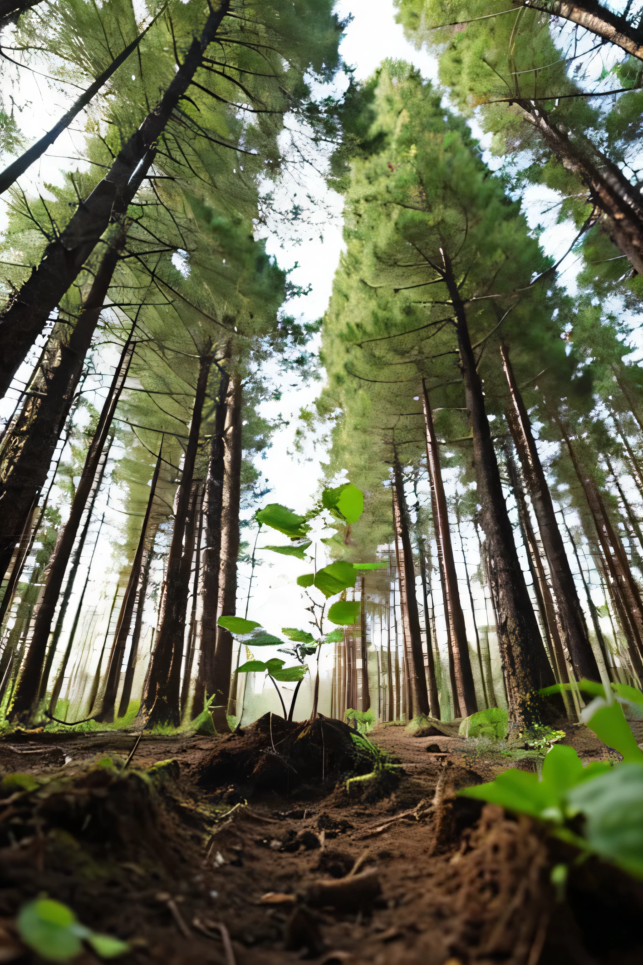 A sapling planted in the forest View from below