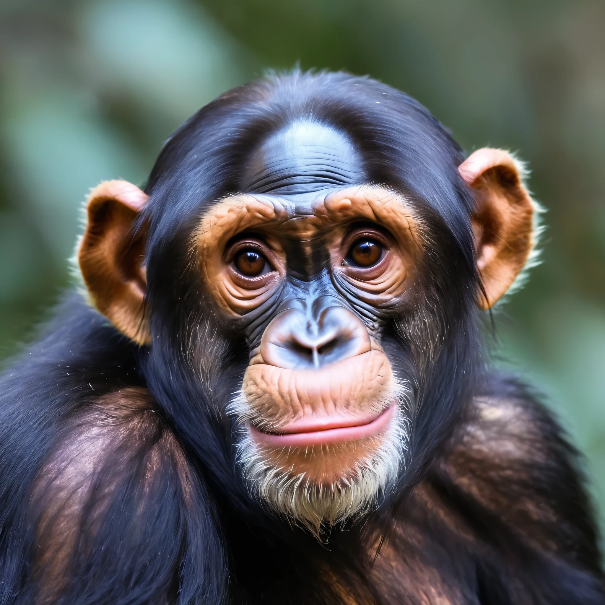 1 Chimpanzee，Animal Photos,look up,Cold Background ,(Animal Photos、Chimpanzee details） ,( Solitary)