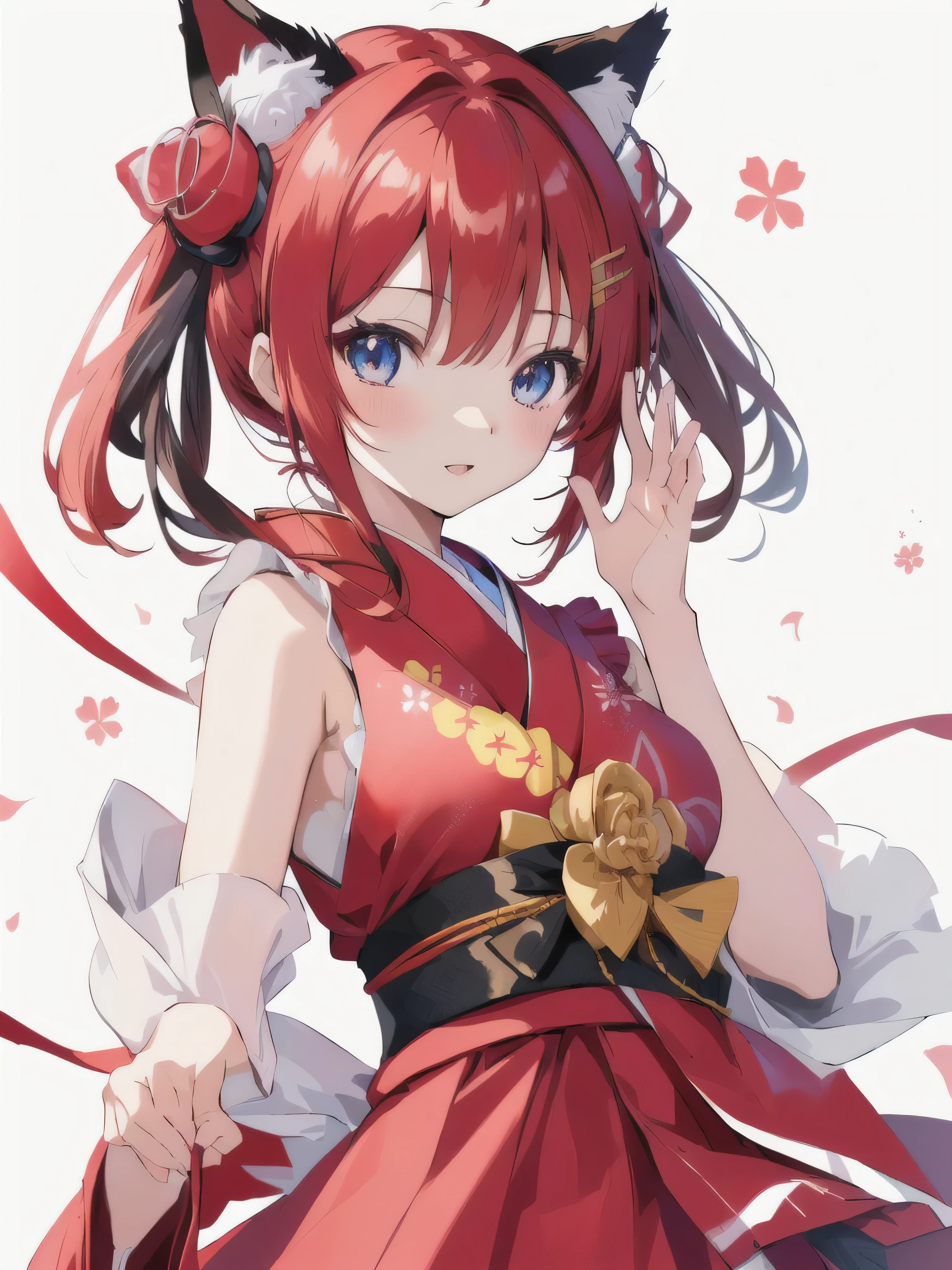 Anime Girls with cat ears and a red dress, Anime Moe Art Style, shikishi, Favorite character, Artistic render of itihime from desire, itihime, cute Anime Girls, shikamimi, (Anime Girls), anime, Anime Style 4k, in kimono, In kimono, Anime Girls, an Anime Girls