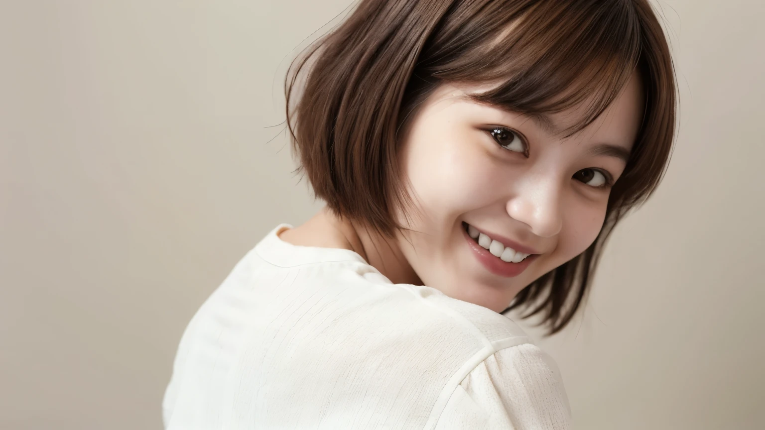 225 Short Hair, 20-year-old woman, A kind smile, (Light-colored short-sleeved clothing)