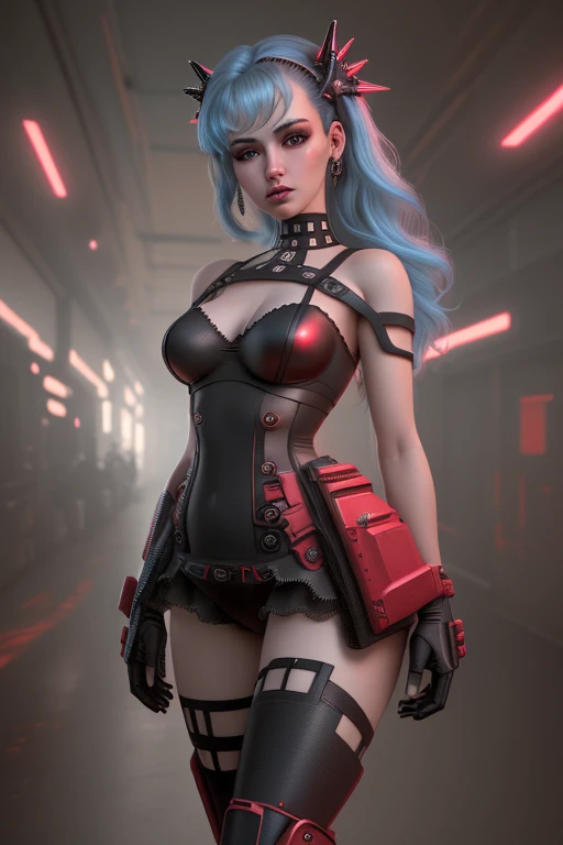 motor irreal:1.4,CG ultra realista K, Fotorrealista:1.4, textura da pele:1.4, Obra-prima:1.4,Linda mulher com lingeries babydoll、Roupas curtas amarelas estilo cyberpunk, pantimedia vermelha , mini saia azul,