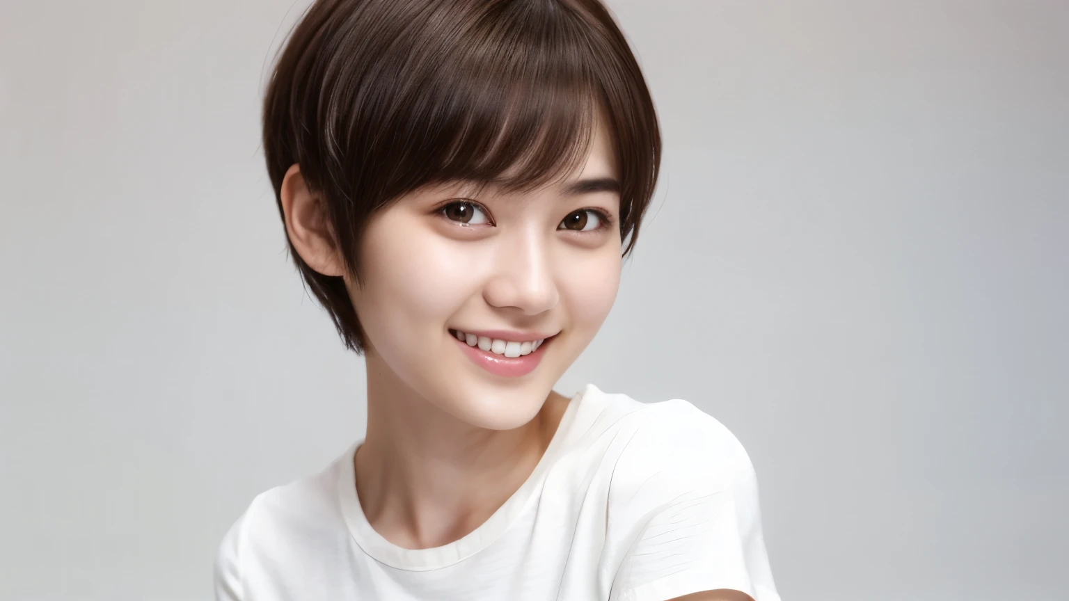 225 Short Hair, 20-year-old woman, A kind smile, (Light-colored short-sleeved clothing)
