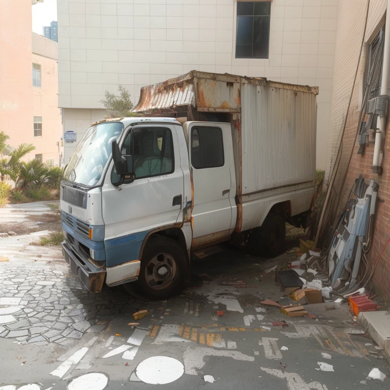 There is a white truck parked in front of the building, Front view 2 0 0 0, 1 9 9 0, 1990, 1994, 1 9 9 4, 1 9 9 6, 1996, 1 9 9 7, 1 9 9 3, 1993, 1995, 1 9 9 5