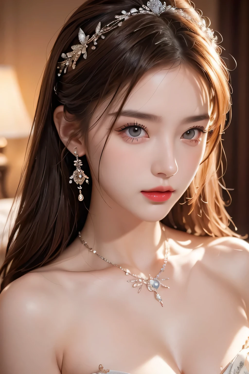 High-quality work,Realistic works,Super premium graphics,8K HD CG works,high quality graphics,High-definition and exquisite CG works,10x pixels,Ultra-fine details:1.1,Advanced technical details:1.1Realistic photo effects,Interior lighting effects:1.5,natural soft light:1.5. Light effect(Virtual light effects:1.8),ultra high resolution,shining dress,sliver long hair,silber hair,transparenthair,high detailed hair(Quality hair details:1.1)Clear eyes,Double eyelids look good,Sharp eye makeup, Create exquisite eyelash makeup, tthin eyebrows, Ultra-detailed eyes,a tall nose, lovely red lips, rosey cheeks, With delicate makeup on her face , pretty face, The face shape is perfectly proportioned,(Advanced facial details:1.1)Gentle and beautiful girl, (185cm美女), (fit), Imperial sister, Queen temperament, White skin, ((Long legs)), perfect facial features, Bright Eyes, Seductive pose, Red lips, Beautiful and cold (A major breakthrough)), Beautiful and heroic, Soft and long hair, Glittering, Lace, net, Visible through clear skin, wear glasses, diamond earrings, ruby neckLace, (Purple dress), 8K Image Quality, (Realistic Portraits), Characters fill the screen, (Facial lighting), ((eternal) ,Women's artwork,Dress full body video,Realism,Amazing Cleavage,My eyes are very bright today