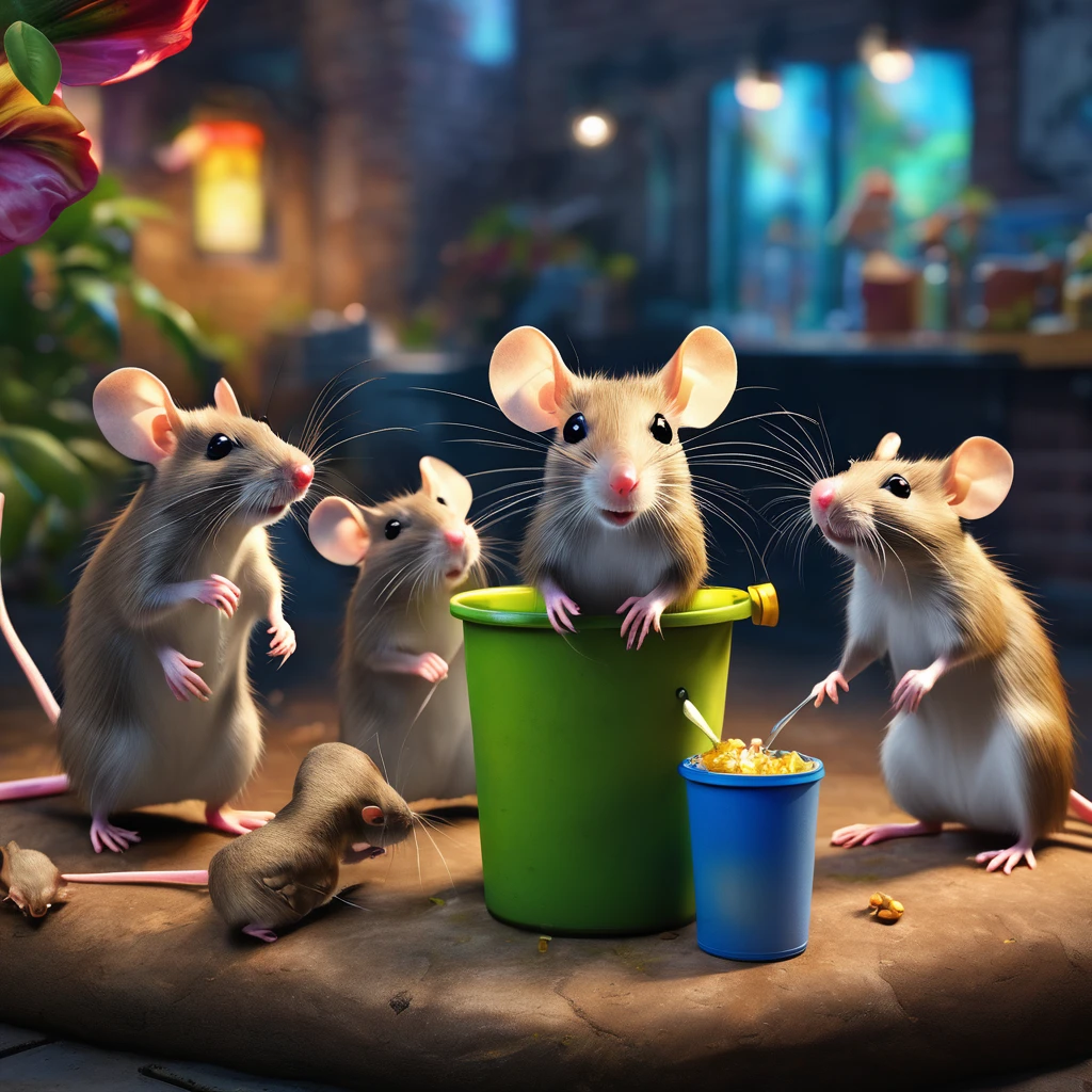 (best quality,4k,8k,highres,masterpiece:1.2),ultra-detailed,(realistic,photorealistic,photo-realistic:1.37),HDR,UHD,studio lighting,ultra-fine painting,sharp focus,physically-based rendering,extreme detail description,professional,vivid colors,bokeh,portraits,landscape,photography,concept artists,colorful lighting
pixar style rats,selfie-loving rats,stylish influencer rat,garbage can,disgusted influencer,feeding rats
In this high-quality, 4k, photorealistic artwork, we find a delightful scene featuring rats in true Pixar style. A fashionably dressed influencer rat stands in front of a garbage can while other rats are surrounding it, feasting on the trash. The influencer rat, with its detailed expressions and distinct personality, acts disgusted by the trash, as if it's too gross for them to handle. Meanwhile, the other rats are happily enjoying their meal.
The lighting in this scene is professionally done, with studio lighting that brings out the vibrant colors of the rats' fur and the surroundings. The details of the rats, from their fur textures to their adorable expressions, are rendered in extreme detail. Their eyes sparkle as if they have an ulterior motive behind their actions.
The artwork has a portrait-like quality, capturing the essence of these stylish rats in their natural habitat. The colors are vivid and bold, adding to the overall lively atmosphere. The lighting plays with bokeh effects, creating beautiful, colorful highlights that bring the scene to life.
This artwork combines elements of landscape and portrait genres, showcasing both the lively setting and the personalities of the rats. It reflects the influence of concept artists and their imagination in creating fascinating worlds.
With its high-resolution rendering, sharp focus, and physically-based rendering techniques, this artwork truly captures the essence of these quirky rats and their playful interactions. Whether it's the influencer rat posing for a selfie or the other rats devouring