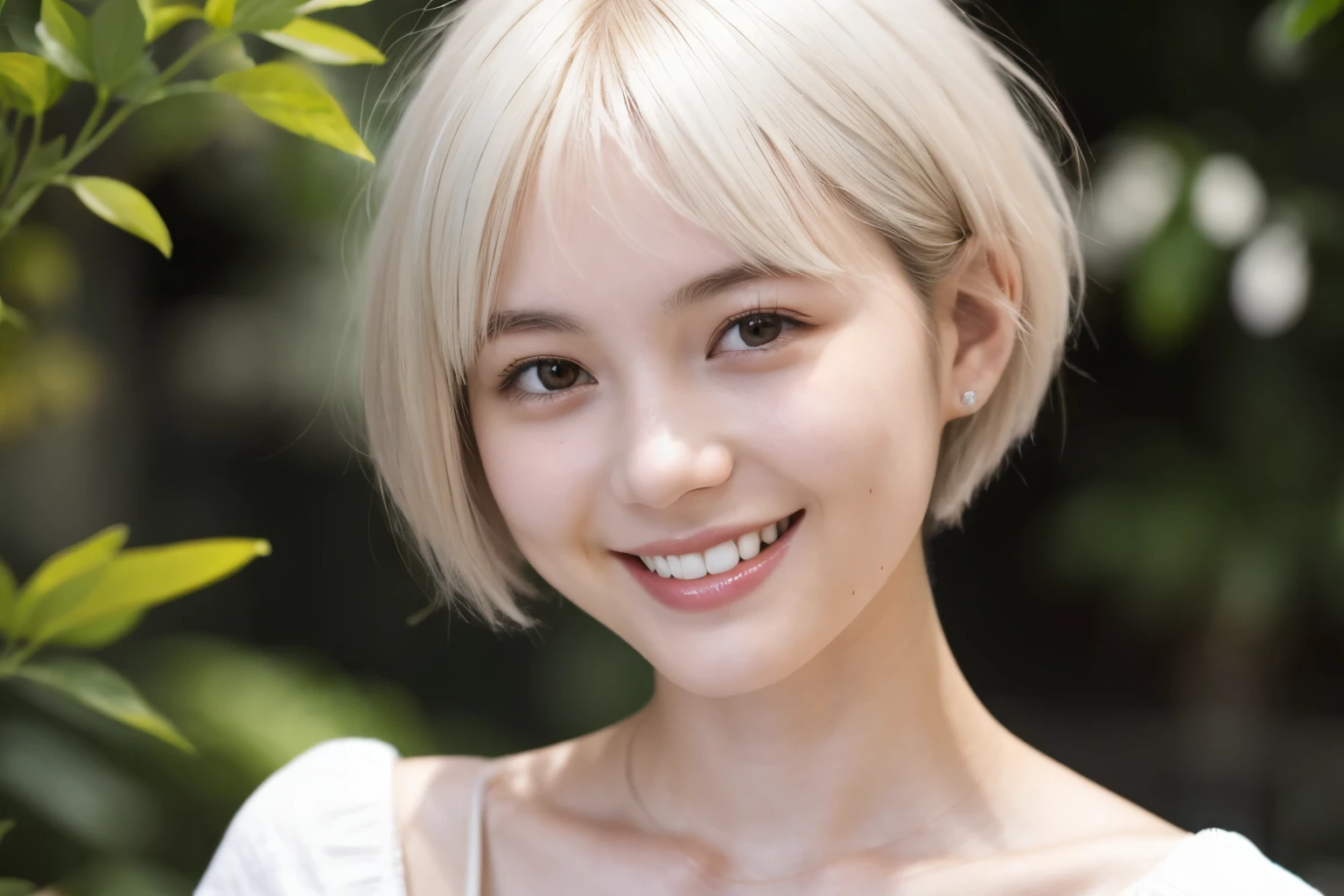 225 Short Hair, 20-year-old woman, A kind smile, (Light-colored short-sleeved clothing)