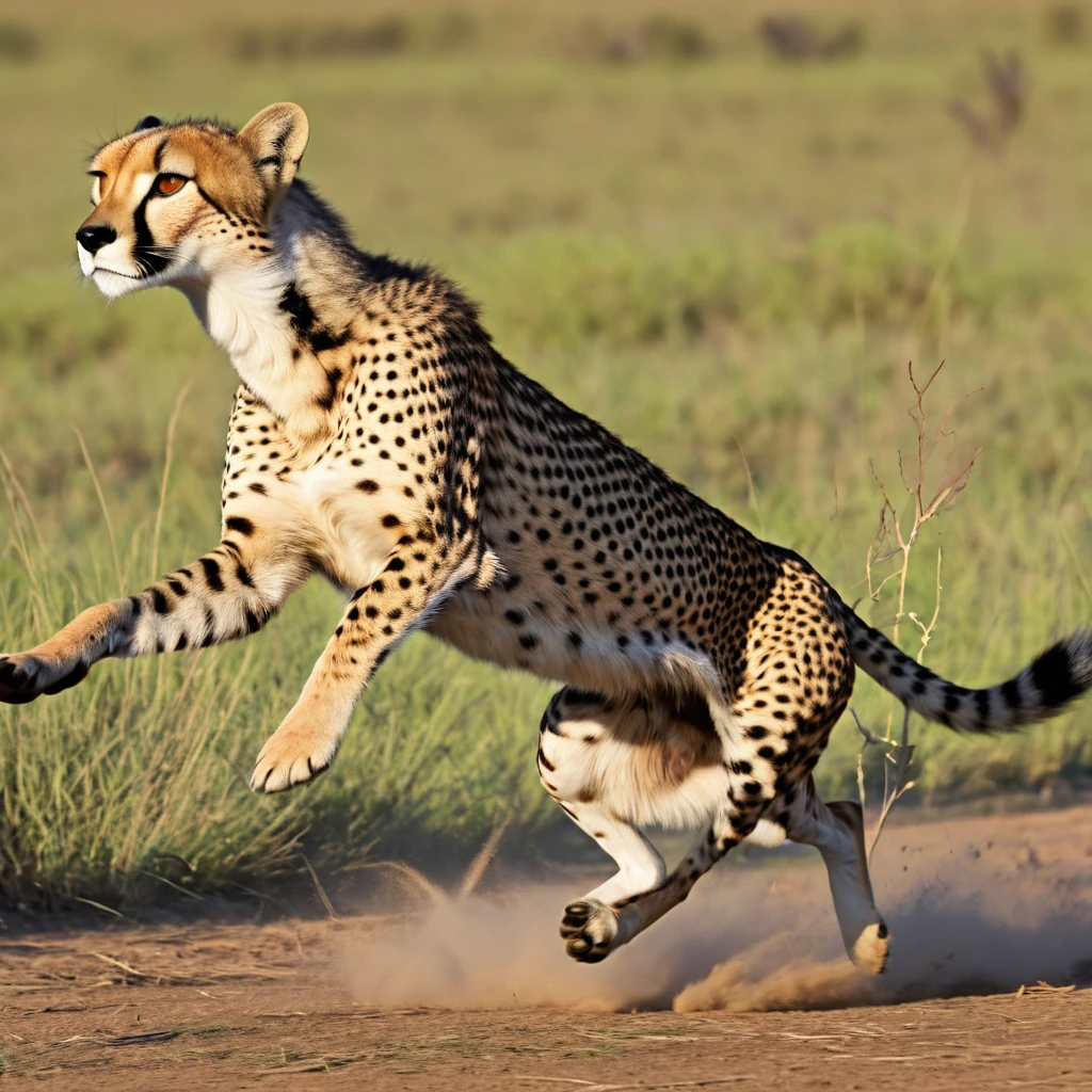 (best quality,4k,8k,highres,masterpiece:1.2),ultra-detailed,(realistic,photorealistic,photo-realistic:1.37),cheetah chasing Impala,high-speed motion blur,fast, agile cheetah,quick, panicked Impala,grasslands of Africa,savannah ecosystem,dry, golden plains,vibrant wildlife,thrilling chase,explosive energy,heart-pounding pursuit,action-packed scene,aquiline cheetah body,sharp claws,rippling muscles,graceful leap,fluid movements,graceful Impala leaps,graceful long legs,serene Impala antelope,resilient prey,game of survival,natural instincts at play,ferocious predator,hunt or be hunted,exhilarating hunt,leap for survival,stunning wildlife photography,natural beauty of Africa,sunset colors painting the sky,dramatic lighting,immersive atmosphere,vivid colors blend seamlessly,majestic creatures in their natural habitat,transformative chase sequence,fast-paced motion,stunning visual narrative,captivating moment frozen in time.