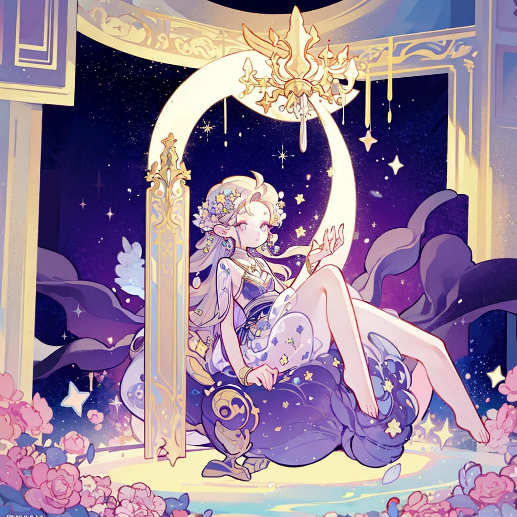 complex background, wishing star background, a woman wearing an ethereal mystical pink translucent dress that reflects the stars, perfume promo art, mystic, complex drawing, highly detailed, Covergirl brand, promo art, artistic rendition, ethereal, starry night, midjourney style