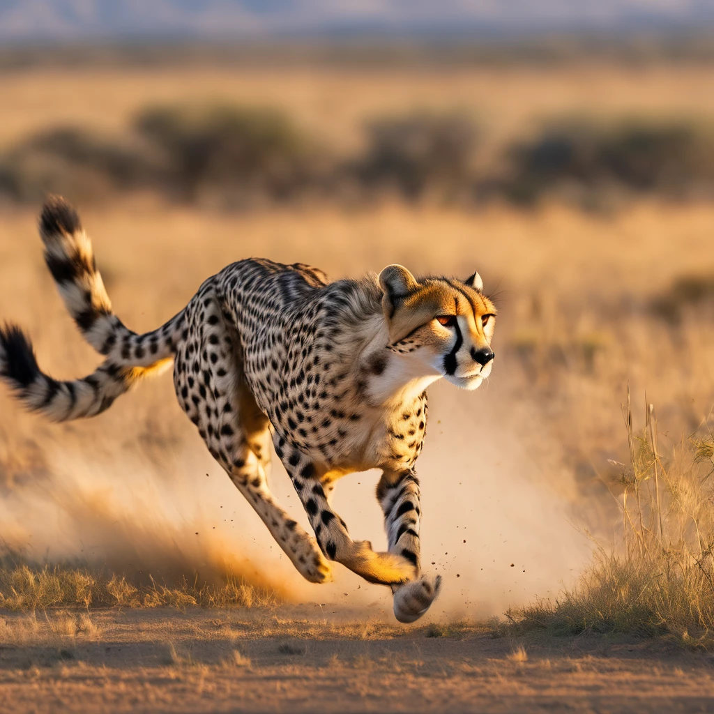 (best quality,4k,8k,highres,masterpiece:1.2),ultra-detailed,(realistic,photorealistic,photo-realistic:1.37),cheetah chasing Impala,high-speed motion blur,fast, agile cheetah,quick, panicked Impala,grasslands of Africa,savannah ecosystem,dry, golden plains,vibrant wildlife,thrilling chase,explosive energy,heart-pounding pursuit,action-packed scene,aquiline cheetah body,sharp claws,rippling muscles,graceful leap,fluid movements,graceful Impala leaps,graceful long legs,serene Impala antelope,resilient prey,game of survival,natural instincts at play,ferocious predator,hunt or be hunted,exhilarating hunt,leap for survival,stunning wildlife photography,natural beauty of Africa,sunset colors painting the sky,dramatic lighting,immersive atmosphere,vivid colors blend seamlessly,majestic creatures in their natural habitat,transformative chase sequence,fast-paced motion,stunning visual narrative,captivating moment frozen in time.