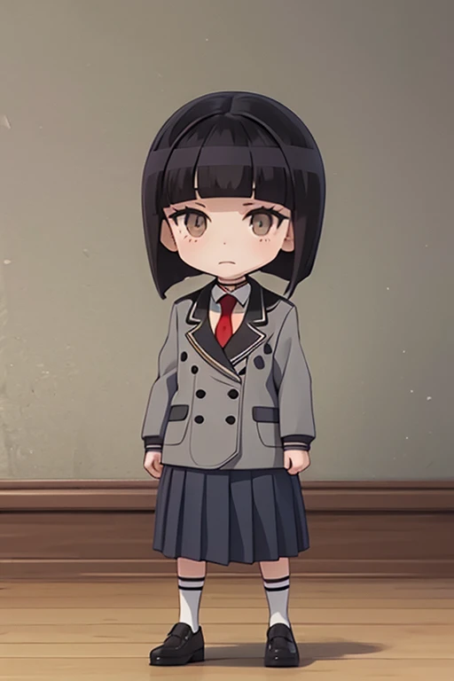 otome saotome, short hair, black hair, blunt bangs, brown eyes,
choker, school_uniforn, grey jacket, red necktie, long skirt, full body 