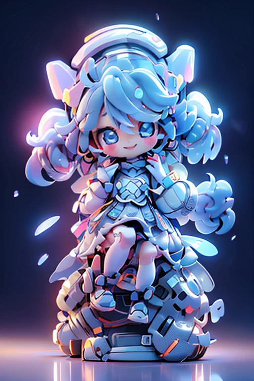 ((Little girl working in accelerator lab)), (masterpiece, best quality) ,White long twin tail hair chibi, Pixie Cut Chibi, Chibi in dress, Chibi sitting at computer, Chibi happy at work, Chibi smiling at work, Chibi looking at computer, Sitting in an office chair