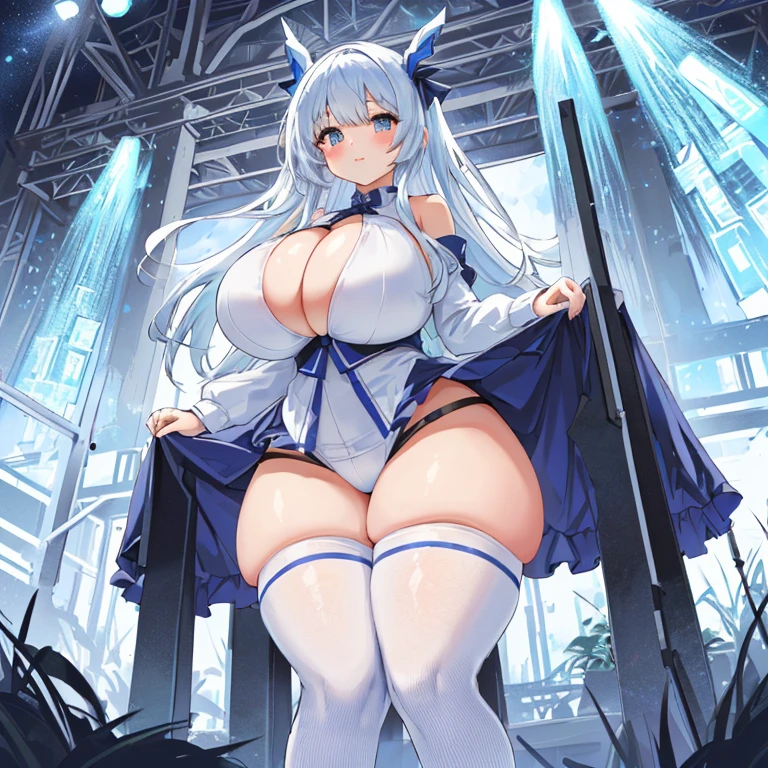Overwhelmingly Large Thick Thighs, Overwhelmingly Huge Breasts, Beautiful Girl, Cute Face, Absurdly Exaggerated Feminine Features, High-School Girl, with (Breasts TRIPLED in Size:1.69), (Too Biggest Breasts: 1.5), (Too Hugest Thighs: 1.5),