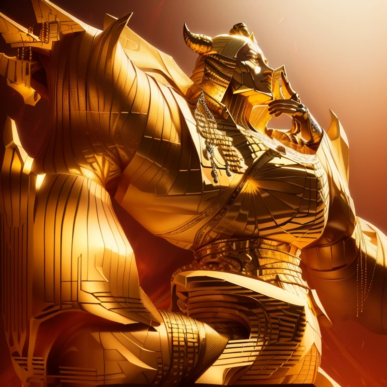 arafed statue of a man sitting in a golden throne surrounded by other people, detailed digital anime art, god extremely high detail, intricate ornate anime cgi style, 8k high quality detailed art, fit male demon with white horns, artstation masterpiece, 2. 5 d cgi anime fantasy artwork, baroque vaporwave statue, high detailed official artwork