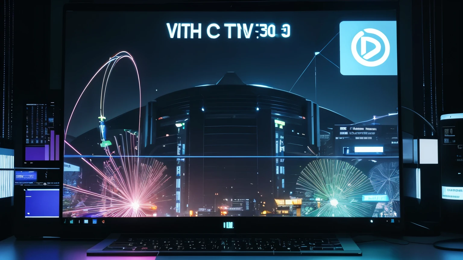 Draw a photorealistic picture for the screensaver of streams about NFT Web3.0, the images contain: background, neon flickering wires connecting the blocks. In the foreground are the logos of the cryptocurrencies Ethereum, Solano, Tezos. 3D volumetric detailed with many cybernetic components