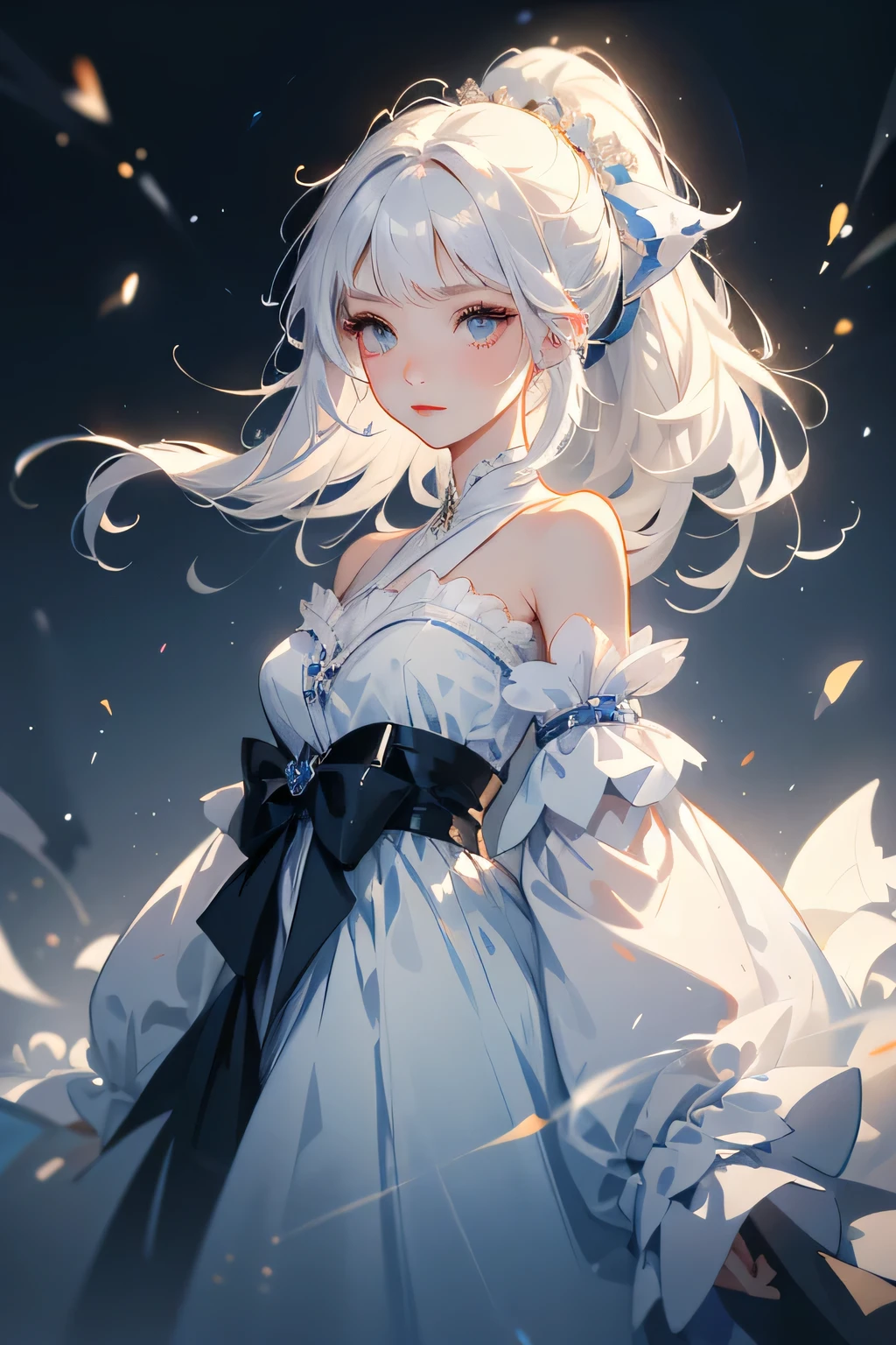 (masterpiece, highest quality:1.2), 1 girl, alone, ((Off the shoulderの服)), ((night)), ((White Hair))lanthanum, Candlelight, Deep in Wonderland,The moonlight pours down like water,fog,The heroine's figure is vaguely visible,Big Breasts,Cute face,Slightly upturned corners of the mouth,Like a fairy,Clothes Fluttering,Her hair is casually tied back,A few strands of hair are swaying gently in the wind,((Off the shoulder、kimono、kimono)):1.5、Beautiful cleavage、(Fox Ears,Fox's Tail、Fox)