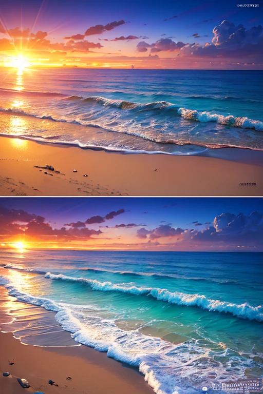 Hyper realistic 8k, ultra detailed, (Best Quality digital illustration Masterpiece of planet Earth in outer space), ((No Man)), (Beautiful planet Earth Illustration), (Beautiful Beach Shore), (Golden Sand), ((Waves in the distance)), (Bright Sun), (Hyperdetail, Dynamic Camera), (Wide Angle), (Celestial Lighting), (Vivid Colors and Saturation), (trending on artstation), ((beautiful sunrise)), (aqua colored water),