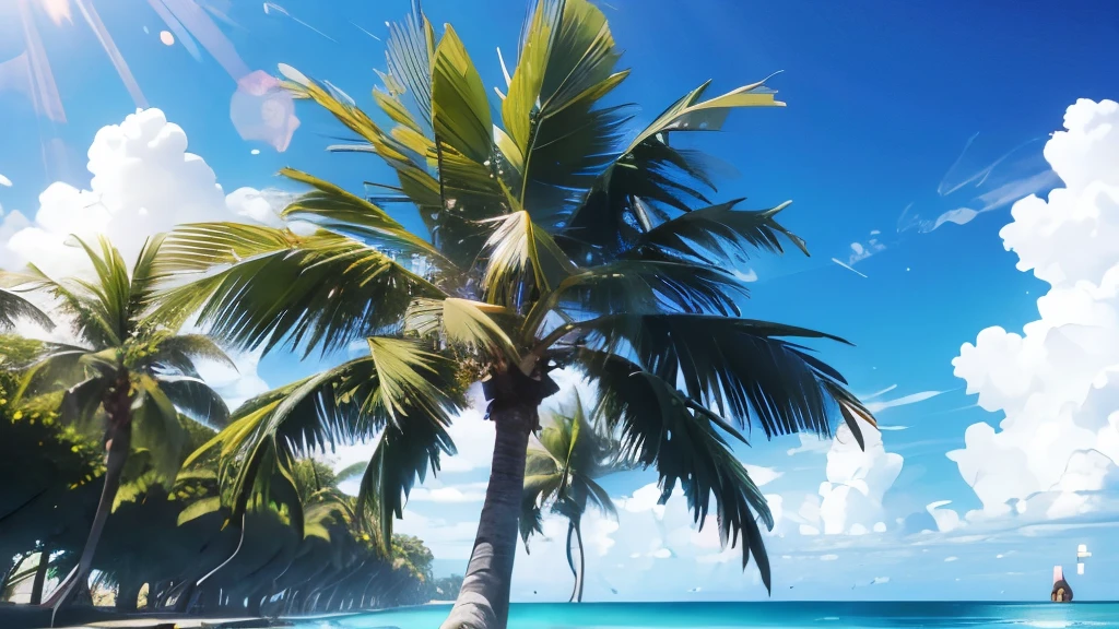 summer休み,Tropical Sea,summer,cumulonimbus,Palm tree,sunny