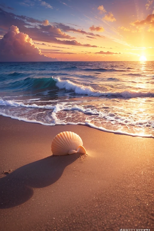 Hyper realistic 8k, ultra detailed, (Best Quality digital illustration Masterpiece of planet Earth in outer space), ((No Man)), (Beautiful planet Earth Illustration), (Beautiful Beach Shore), (Golden Sand), ((Waves in the distance)), (Bright Sun), (Hyperdetail, Dynamic Camera), (Wide Angle), (Celestial Lighting), (Vivid Colors and Saturation), (trending on artstation), ((beautiful sunrise)), (aqua colored water), seashells in the sand, starfish in the sand